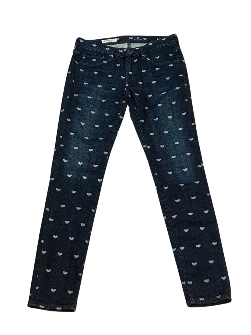 AG The Stevie Slim Straight Ankle Jeans | Dark Blue Heart Print | Size 26 | NWOT - Picture 2 of 6